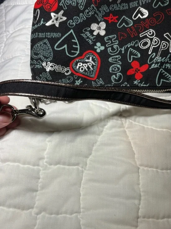 Coach Black Poppy Print Shoulder Bag or Wristlet with Metallic Trim - Picture 4 of 16
